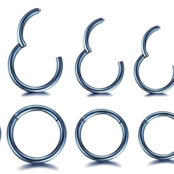 16G Surgical Steel Hinged Clicker Segment Nose Rings Hoop Helix Cartilage Daith - Picture 1 of 5